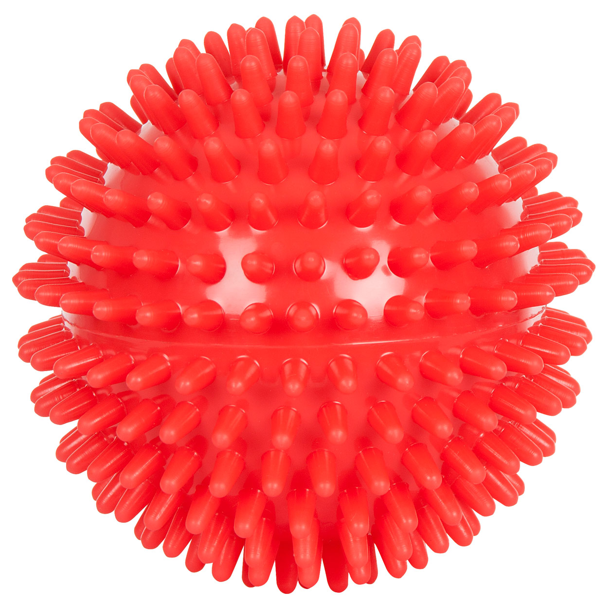 Roter Igel-Ball mit Noppen, Durchmesser 9 cm, Ansicht von oben.